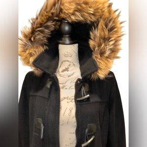Andrew Marc Wool Toggle Coat with Fur Trim Hood